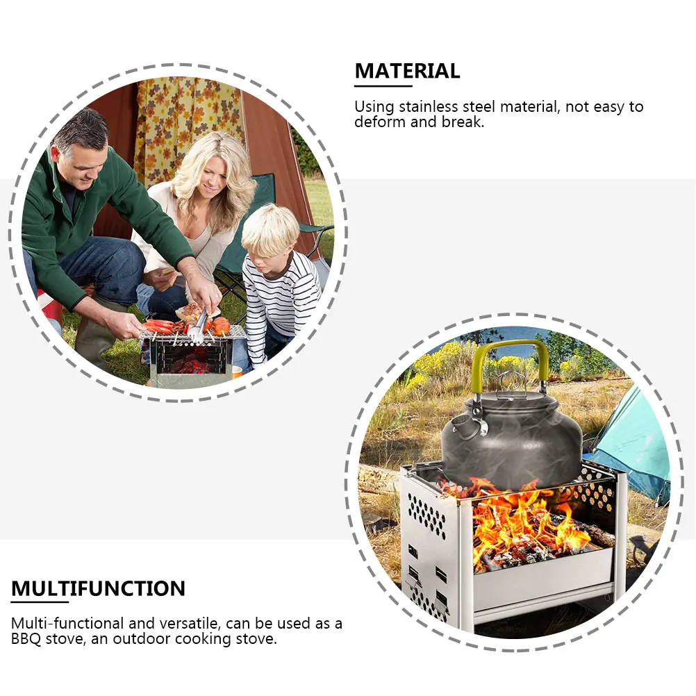 

Stainless Steel BBQ Grill Mini Firewood Burner Home Camping Garden Stove Outdoor Barbecue Durable Long Life Hollow Design Safe