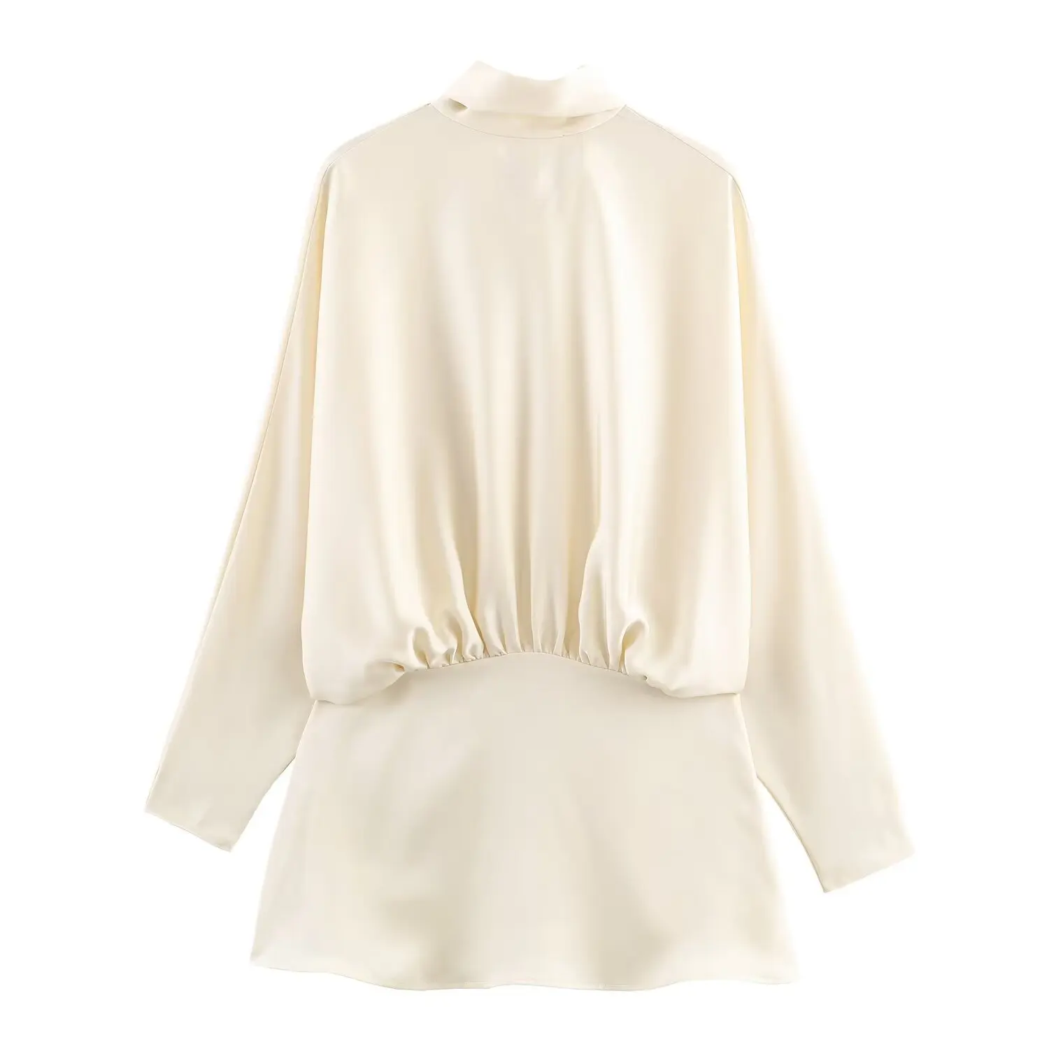 BSAY satén textura bufanda decoración Vestido corto mujer moda Otoño Invierno nuevas mangas largas Francia vestidos de noche femeninos