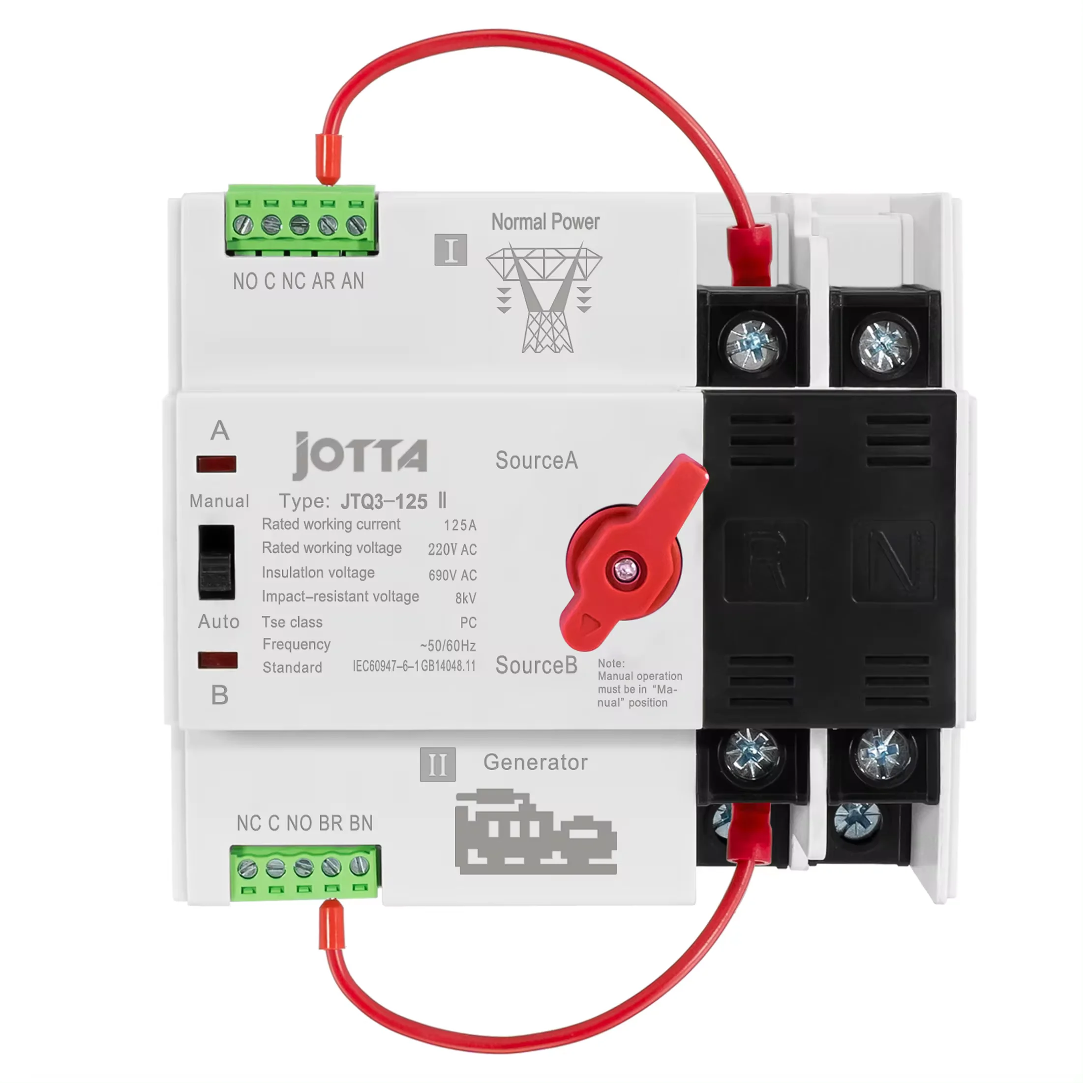 Jotta W2R-2P/3P/4P  125A 220V 50/60Hz Mini ATS Automatic Transfer Switch Electrical Selector Switches Dual Power Switch