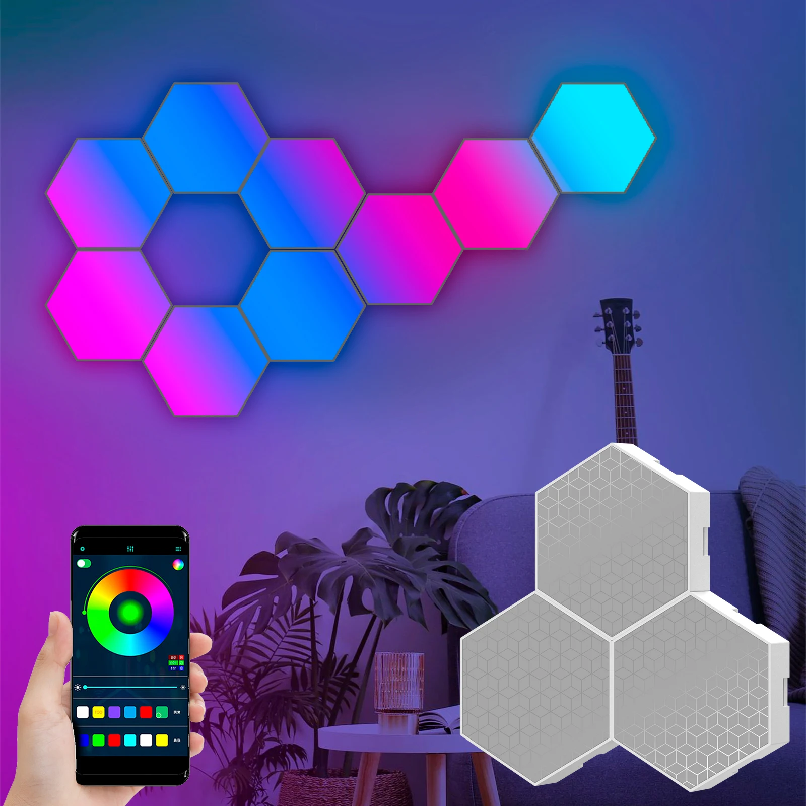 RGB Bluetooth LED Hexagon Light Indoor Wall Light APP Remote Control Night Light Game Room Valentine\'s Day atmosphere Decoration