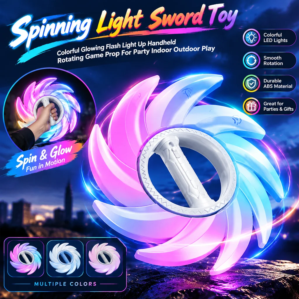 Generic Spinning Light Sword Toy Colorful Glowing Flash Light Up Handheld Rotating Game Prop For Party Indoor Outdoor Play