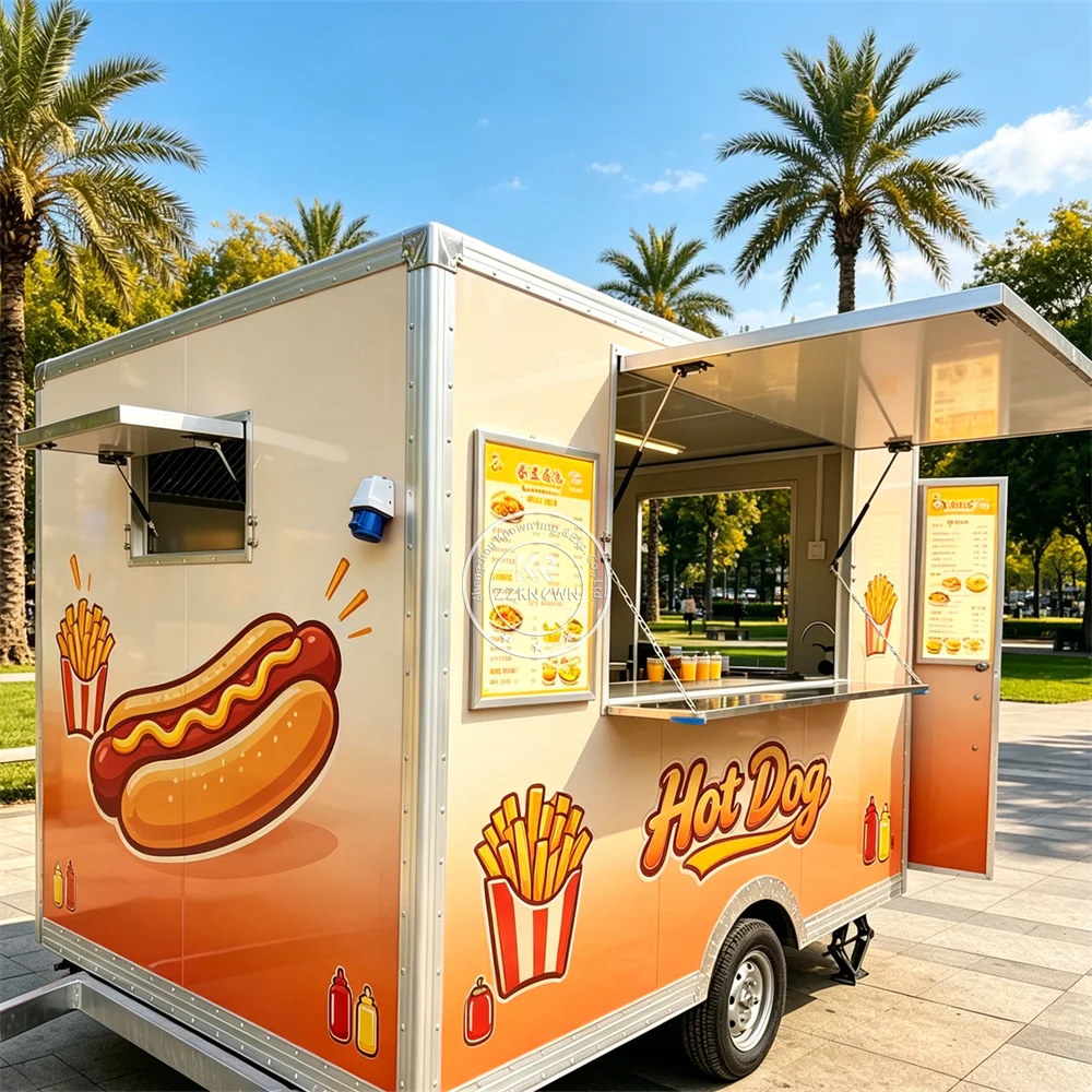 

Street Mobile Food Trailer Concession Coffee Kiosk Pizza Burger Hot Dog Bbq Truck Food Truck Trailer With Full Kitchen