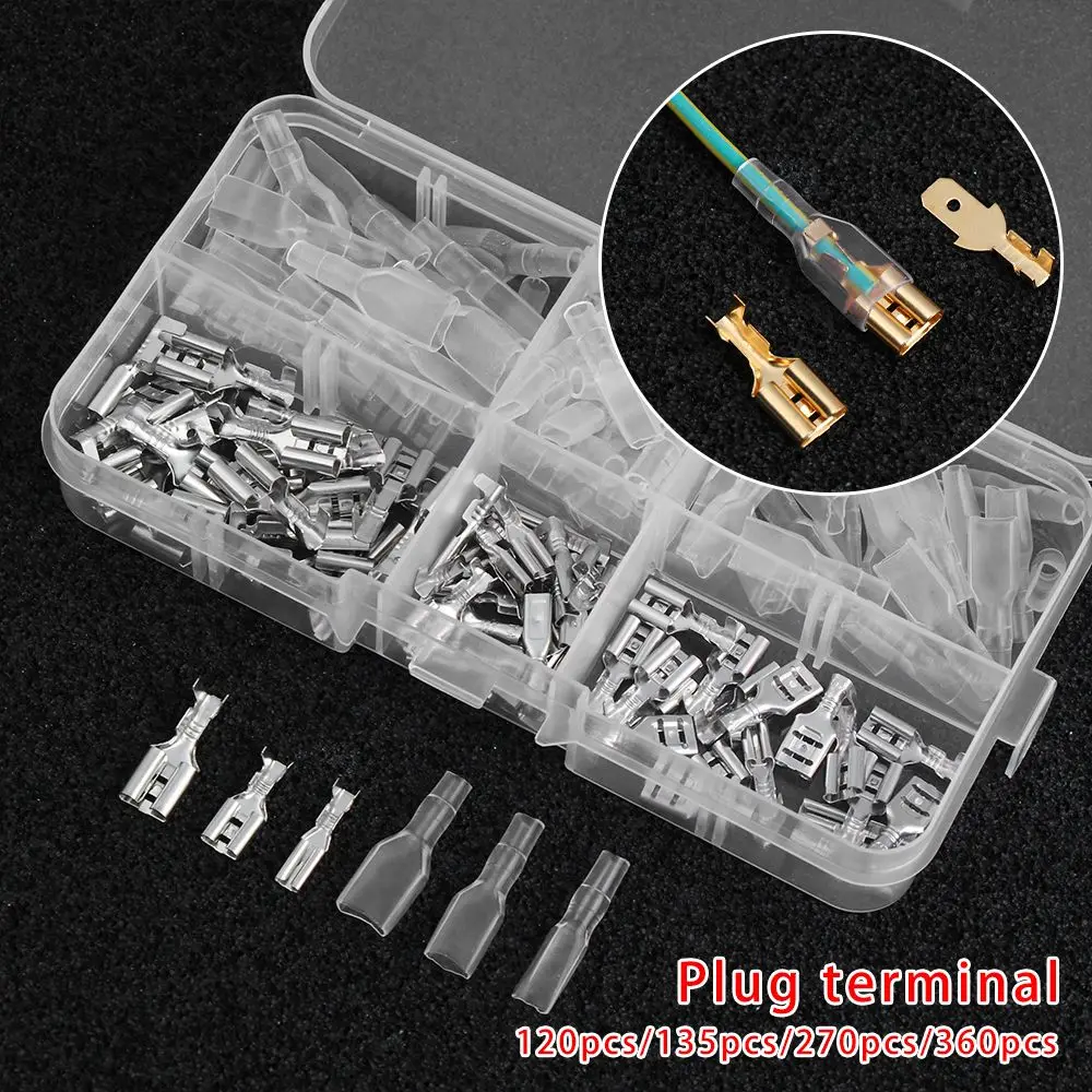 120/135/270/360PCS 2.8/4.8/6.3mm Cold Plug Pressing Male Female Insert Spade Wire Connectors Terminals Connector Plug Spring