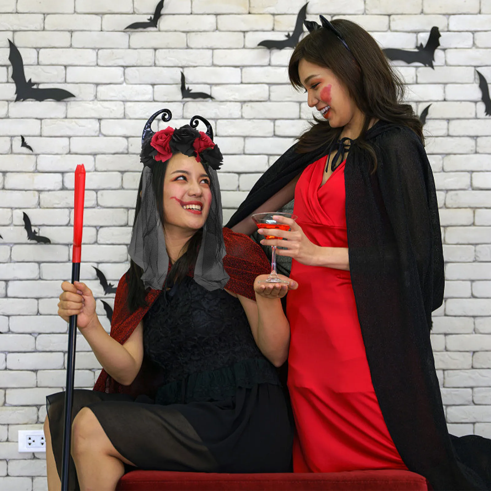 

Красно-черная вуаль для Хэллоуина с декором из роз, из дакроновой пряжи, легкая, прочная, аксессуар для фестивалей, карнавалов и вечеринок