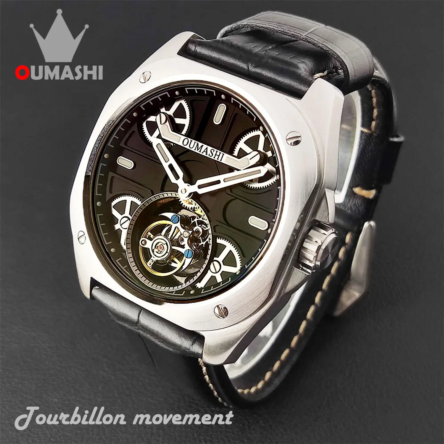 41mm Tourbillon Mechanical Men's watch Stainless steel sapphire glass visual bottom cover luminous luxury business watch for men