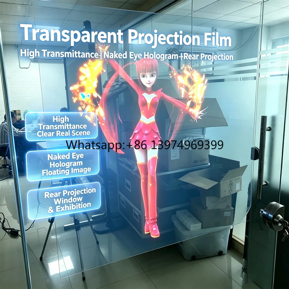 High Light Transmittance Hologram Rear Projection Transparent Film Shop Window Advertising Self-Adhesive Glass Curtain Display