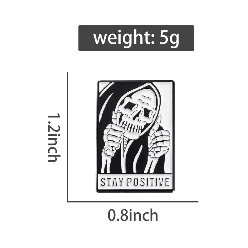 Stay Positive Enamel Pin Gothic Quotes Encourage Motivate Skull Faces Metal Brooch Lapel Backpack Badge Jewelry Gifts For Friend