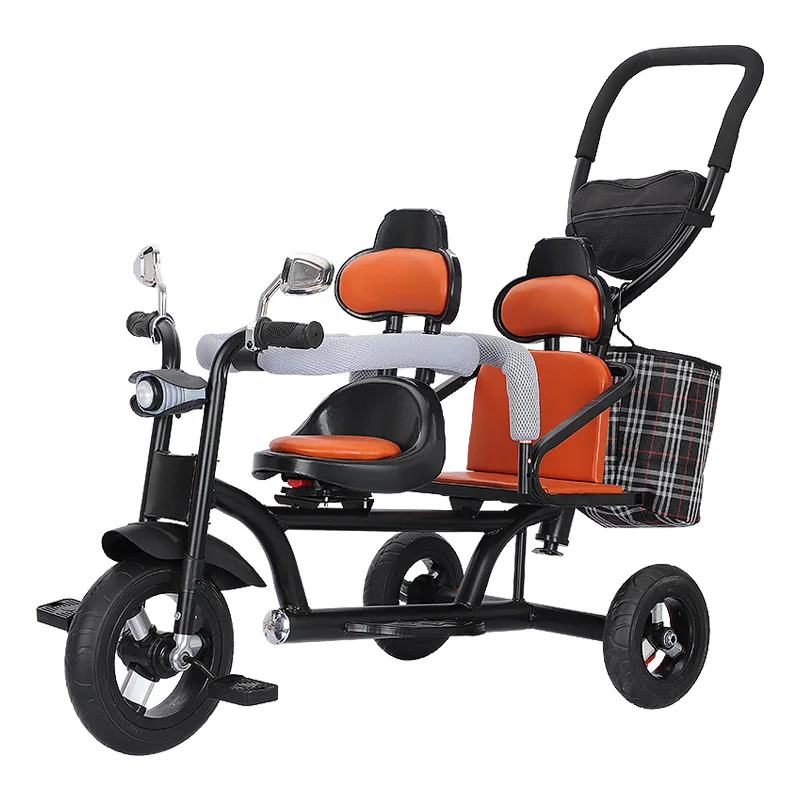 어린이 삼륜 자전거 세 바퀴 유모차 두 아이가 앉을 수 있는 삼륜 스쿠터 푸시 카트 다용도 유모차