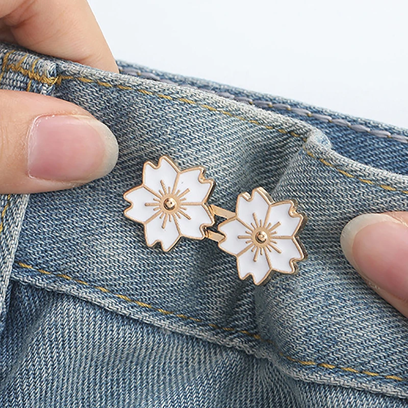 Colorful Sakura Adjustable Tightener Waist Buckle For Jeans Flower Shaped Button Adjuster For Pants And Skirts Waist