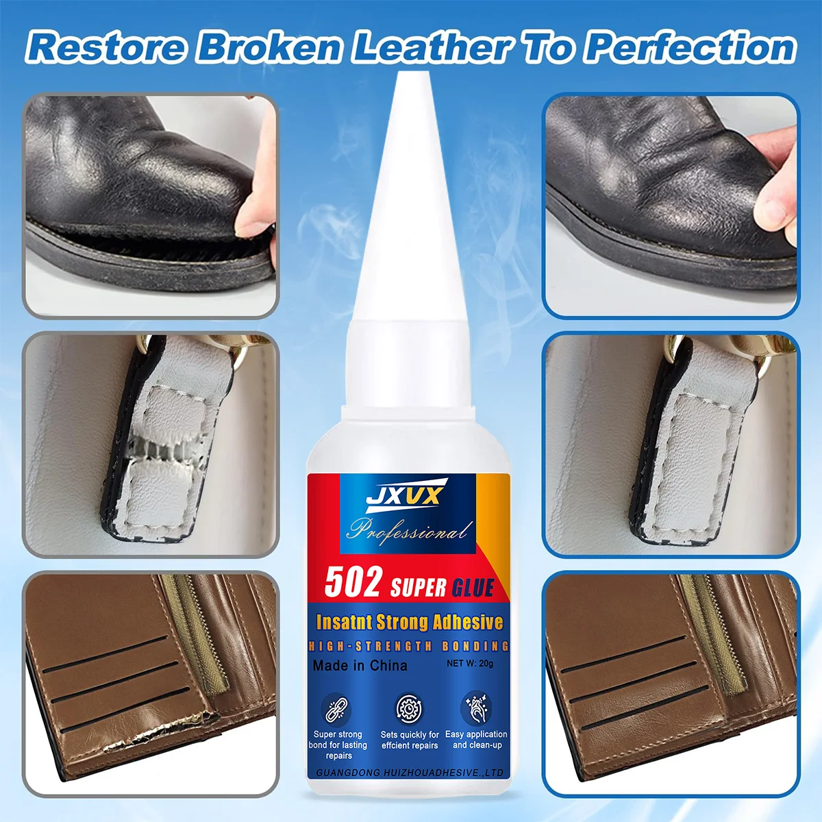 يفضل مستخدمي JXVX 502 سوبر لاصق لاصقة شفافة لاصقة الراتنج الايبوكسي للتطبيق على الجلد المطاط السيراميك الخشب أداة لاصق سائل قوي 20ml 1-5pcs. #5