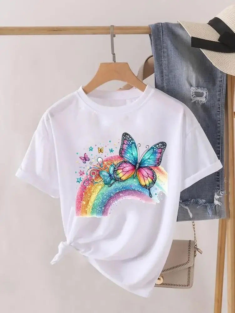 Kleidung Damen Kurzarm-T-Shirt Frauen Bedruckte Grafik-T-Shirts Aquarell-Schmetterling Trend Mode Kleidung Lässiges Oberteil