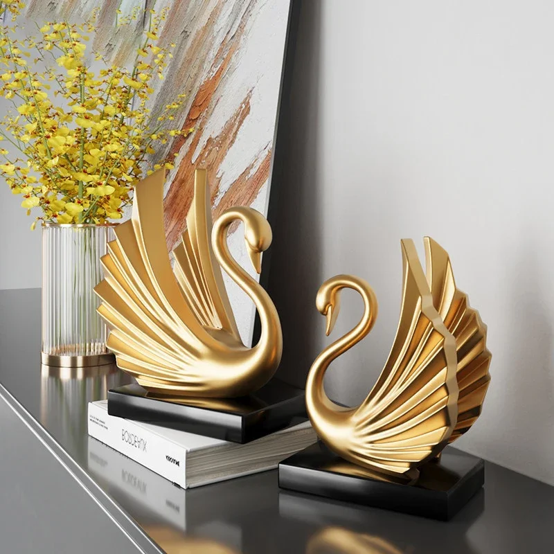 Minimalist Golden Swan Creative Abstract Ornaments Valentine's Day Gift Desk Decoration Swan Sculpture Home Decor Accessories