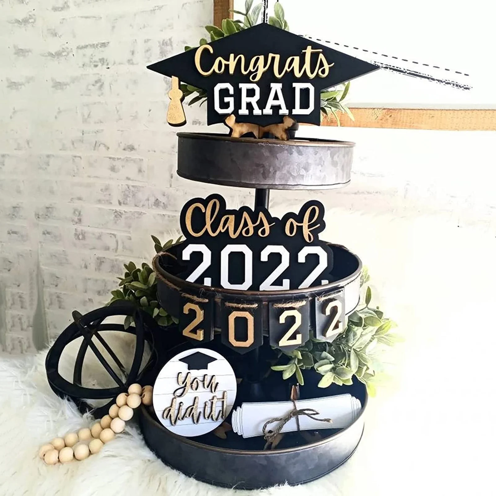 Graduation Tiered Tray Decor Superior Wooden Sign Decor For Class Of Grad 2022 Artless Graduation Decoration Tiered Tray Decor