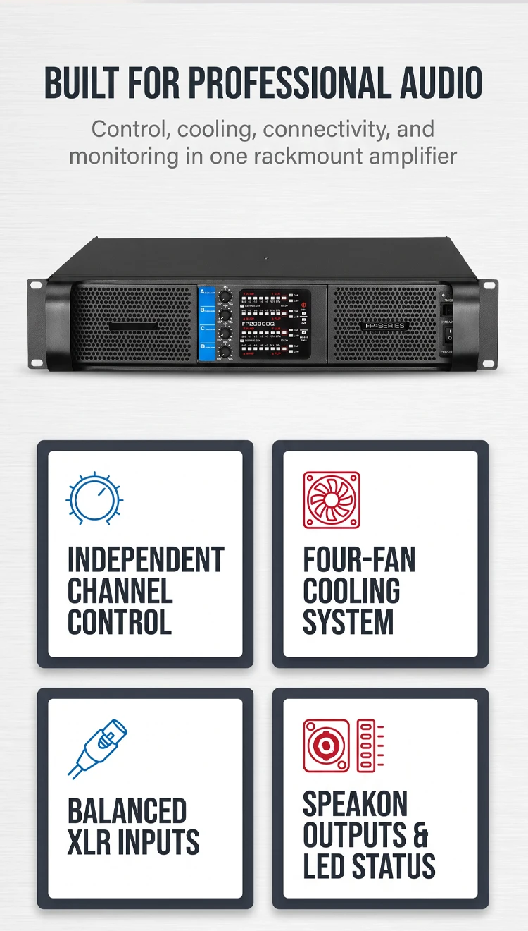 Paulkitson FP20000Q 4-Kanal-Leistungsverstärker (4×7000W) für Line-Array-Lautsprecher, Disco-, DJ- und Konzertbühnen-Audiosysteme – Detail 2