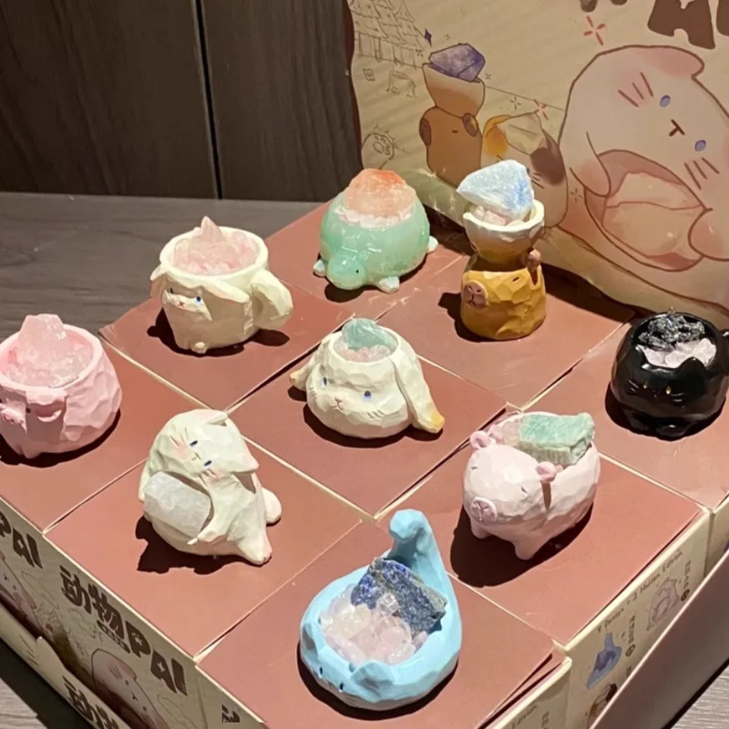 صندوق أعمى كريستالي من Animal Pal، زخرفة صغيرة أصلية مصنوعة يدويًا، هدية عصرية لعيد الميلاد، فاصوليا حجرية أصلية قابلة للجمع