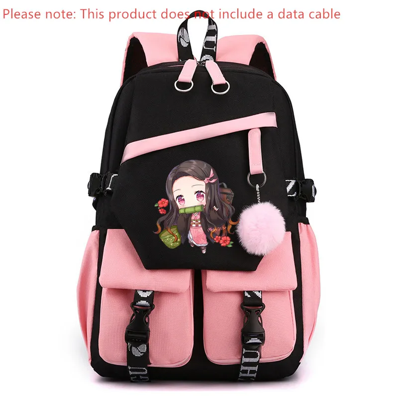 Kamado Nezuko Demon Slayer mochilas Oxford para niñas y niños, bolsas de libros escolares de Anime, mochila para portátil de lona para adolescentes,