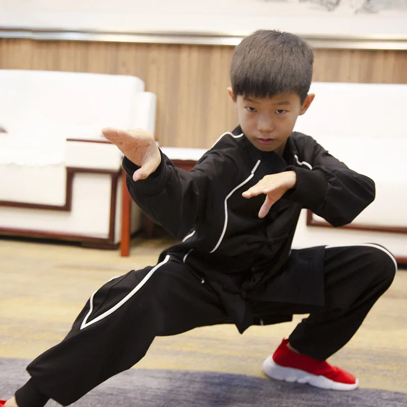 Autumn Winter New Black Cotton Kids Martial Arts Uniform Children Training Practice Wushu Performance Kung Fu Clothing Set