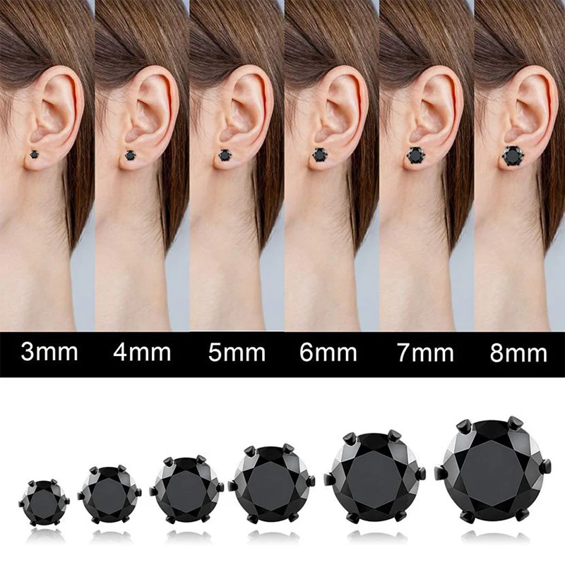 WKOUD Men's Round Crystal Stud Earrings Women Stainless Steel CZ Zircon Ear Piercing Stud Earring Classic Pop Boy Girls Jewelry