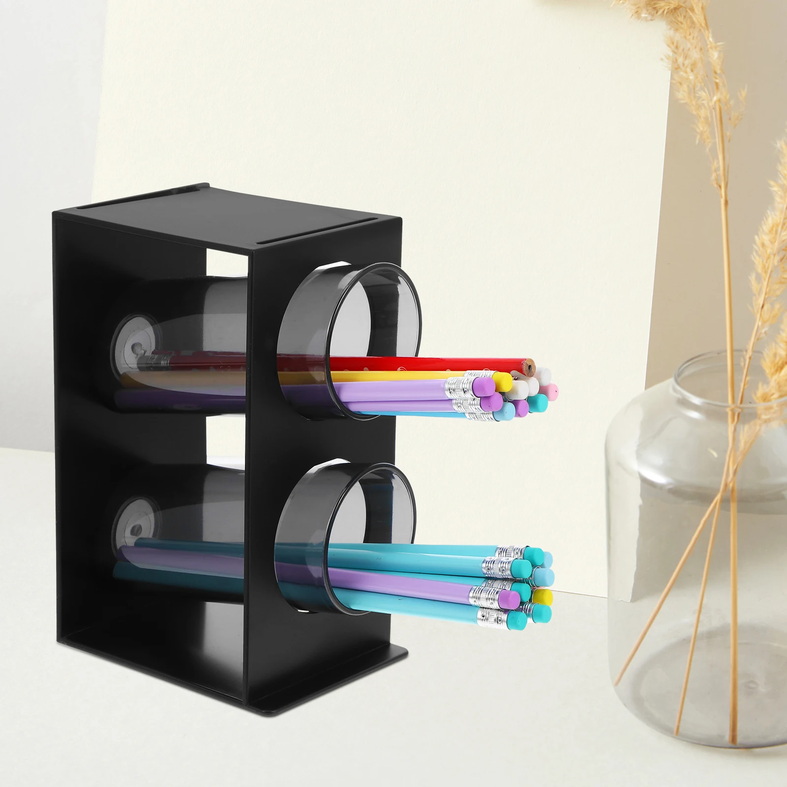 

Creative Large Capacity Double Grid Holder Desktop Storage Organizer For Office Home School Multi-Function Pencil Case Plastic
