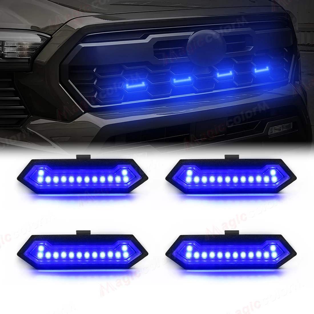 

4PCS Grille Lights For Toyota Tacoma TRD Sport 2024 2025 Front Grill Car LED White Amber Blue Red Warning Daylights DRL 12V