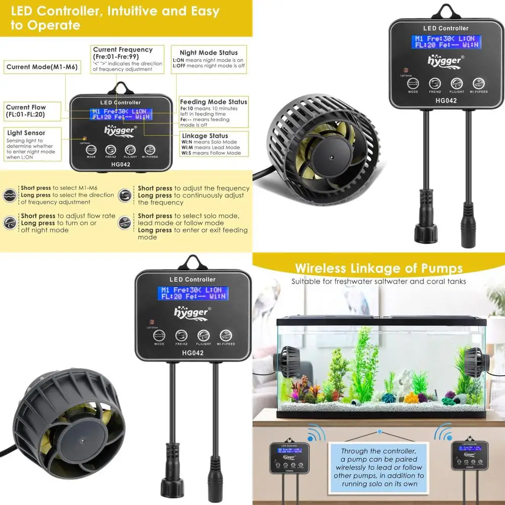 

Погружной волновой насос 10 Вт с LED-контроллером, 24 В постоянного тока, подходит для аквариумов объемом 30-75 галлонов