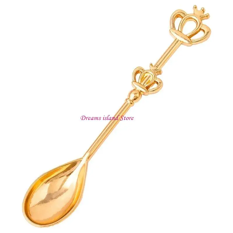 2Pieces Long-Handled Table Teaspoons Crown-Shape Stirring Spoon Coffee Mixing Spoons for Bar Home Office Party Gifts HX6C