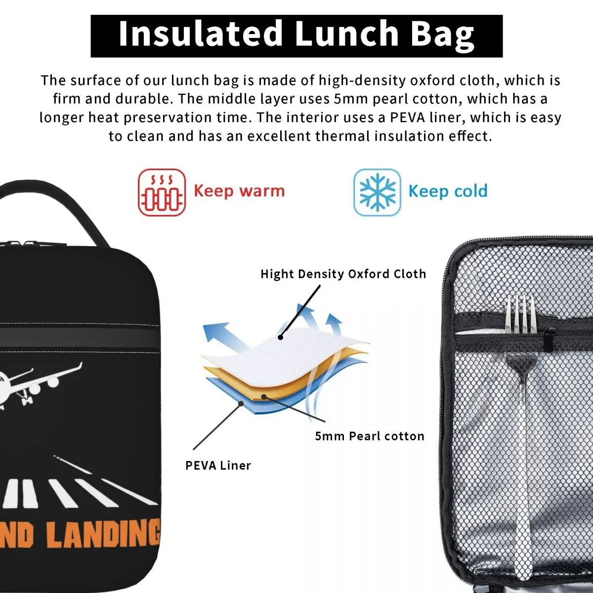 Airplane Crosswind Landing Insulated Lunch Bag for Women Children Portable Food Boxes Thermal Lunch Box Tote