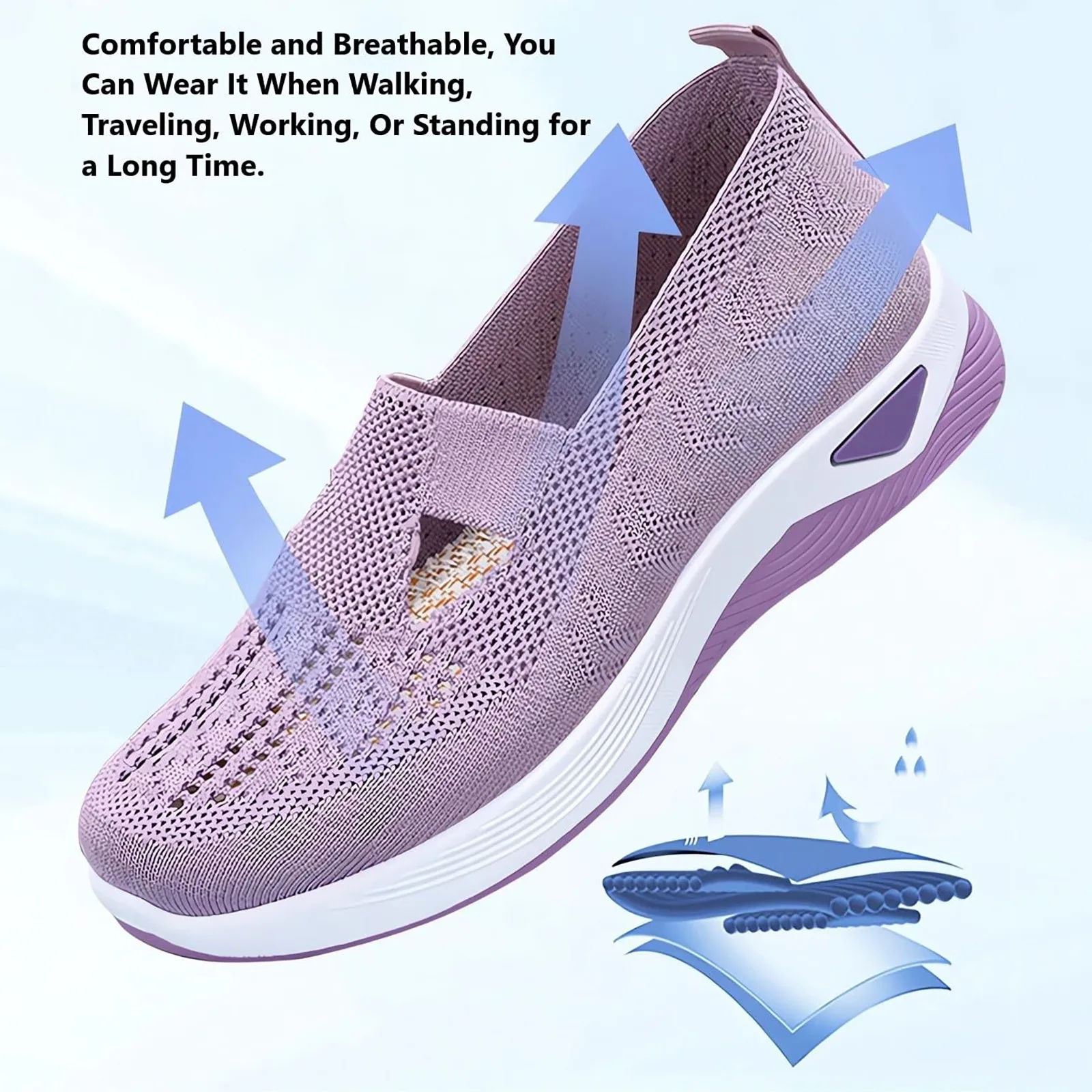 Summer New Comfort Casual Women\'s Shoes Fashion Soft Sole Breathable Hollow Out Flat Shoes for Women Foam Mesh Shoes Walking