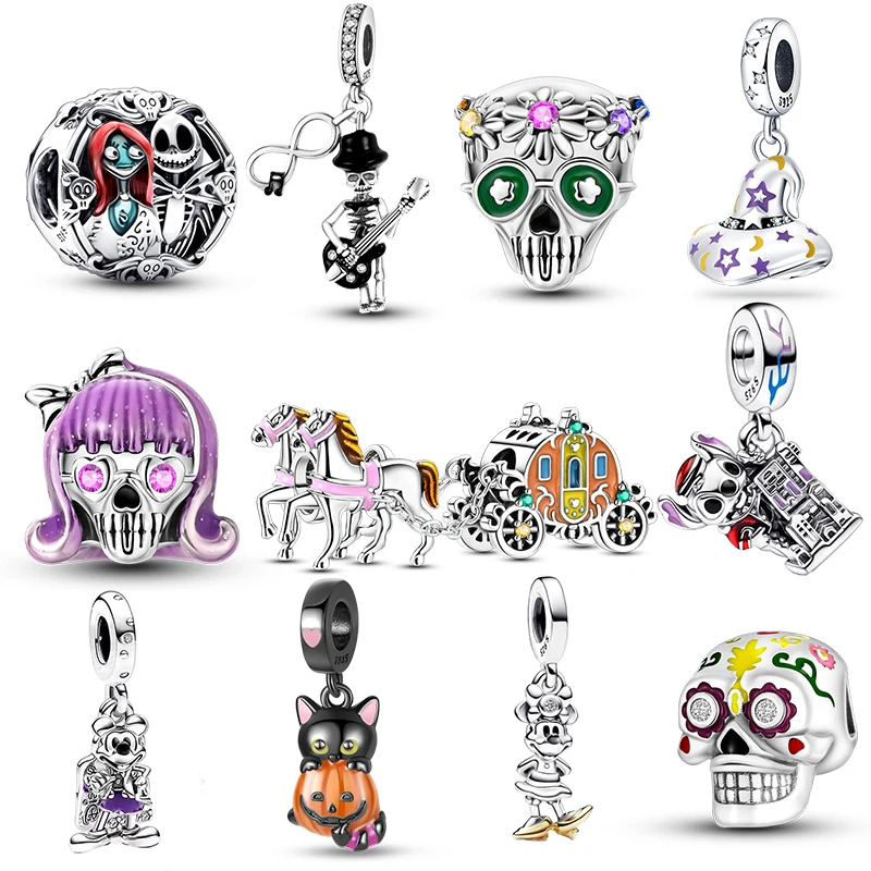 

Хэллоуин, серебряный кулон с изображением диснея 925, оригинал 925, подходит для браслетов, ожерелий, женских роскошных ювелирных изделий своими руками