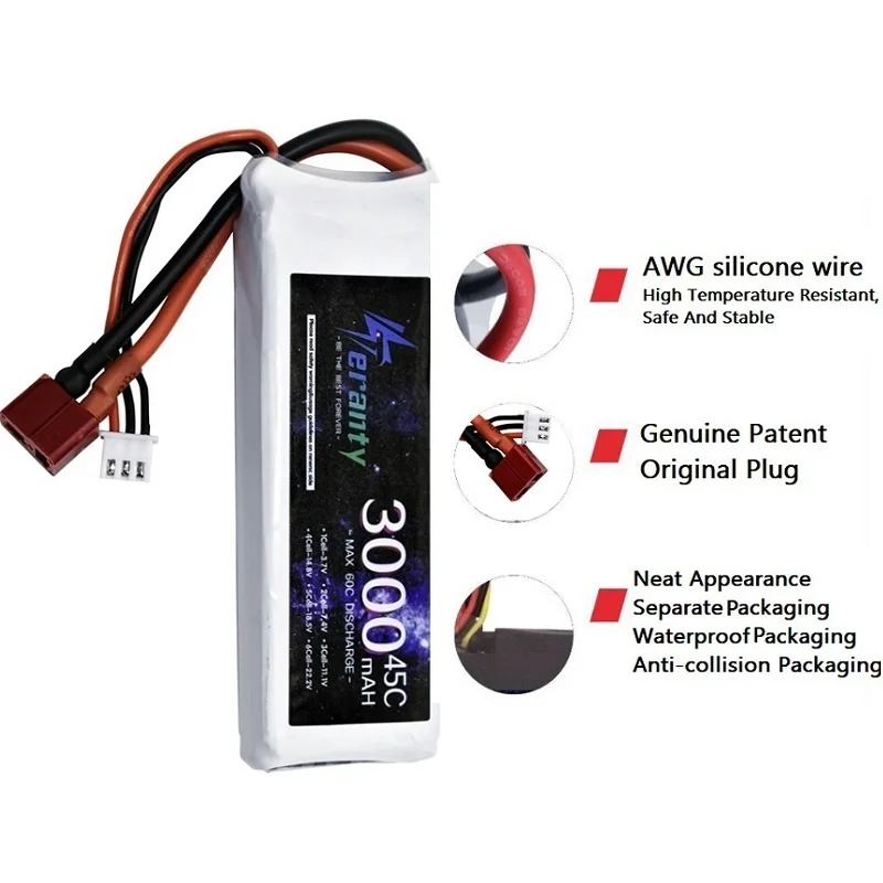 TERANTY 7.4V Battery 2S 3000mAh Lipo Battery 7.4V 45C DEANS XT60 for RC Airplane Quadcopter Helicopter Drone FPV Model Racing