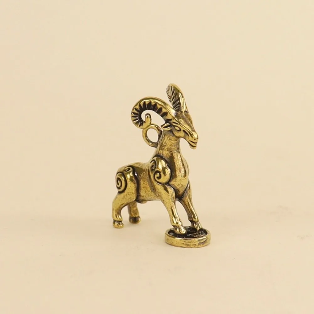 1PC Solid Brass Body Zodiac Sheep Statue Flat Base Frame Sheep Animal Theme Brass Animal Craft Auspicious Implication