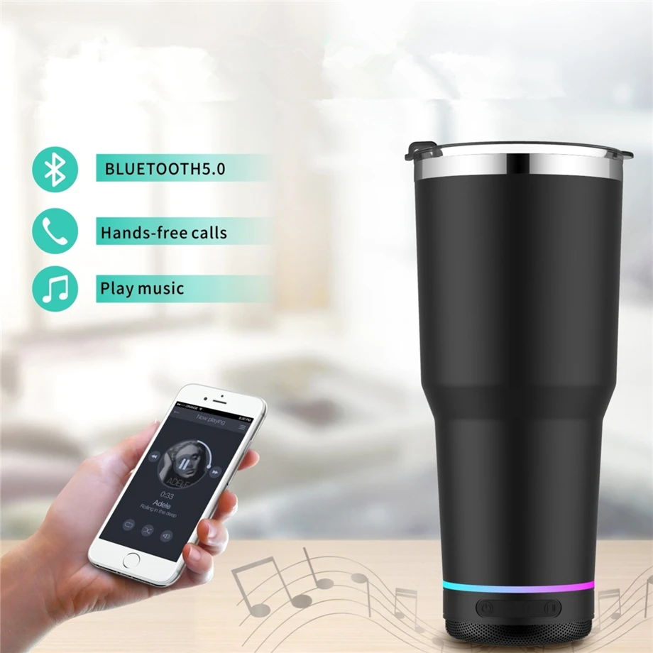 

50sets/Lot 30oz/900ml Bluetooth Music Tumbler Pack Phone Mug Detachable Speaker Sound Cup USB Charging 18/8 SS Vacuum Insulated