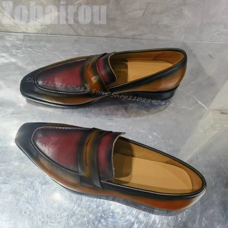 

Мужские туфли-лоферы с квадратным носком, градиентным цветом и декоративной строчкой, модные слипоны, роскошные туфли ручной работы для вечеринок и банкетов