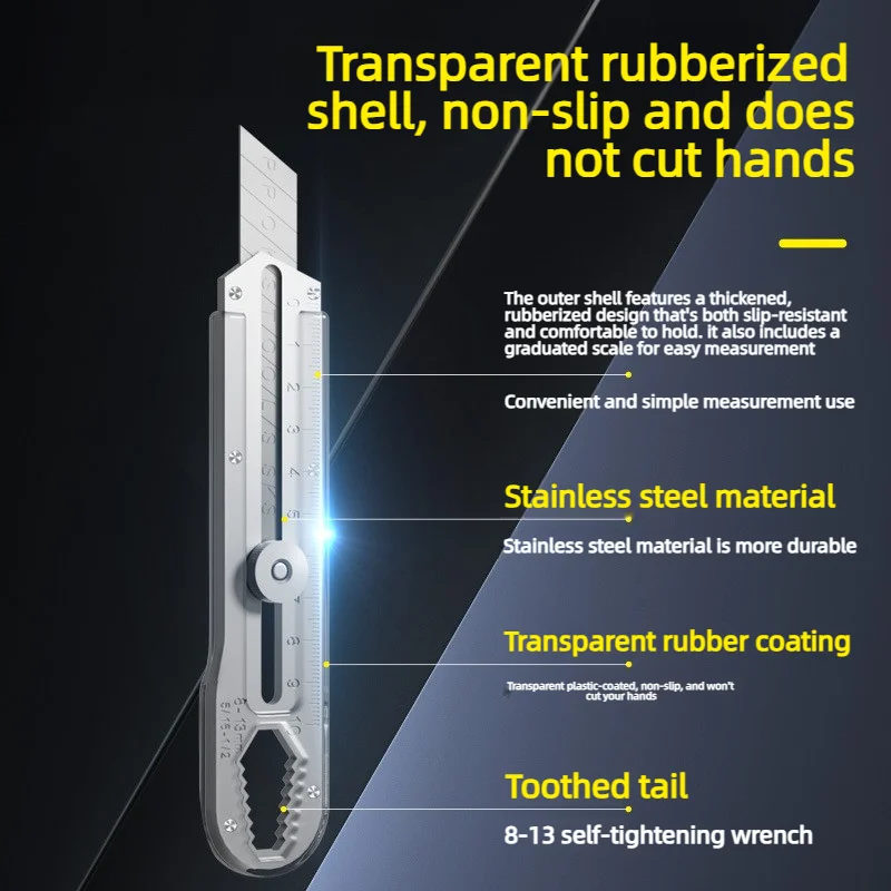 Stainless Steel Craft Knife, Compact Stainless Steel Craft Cutter with Bottle Opener, Includes Blades, Wallpaper Knife