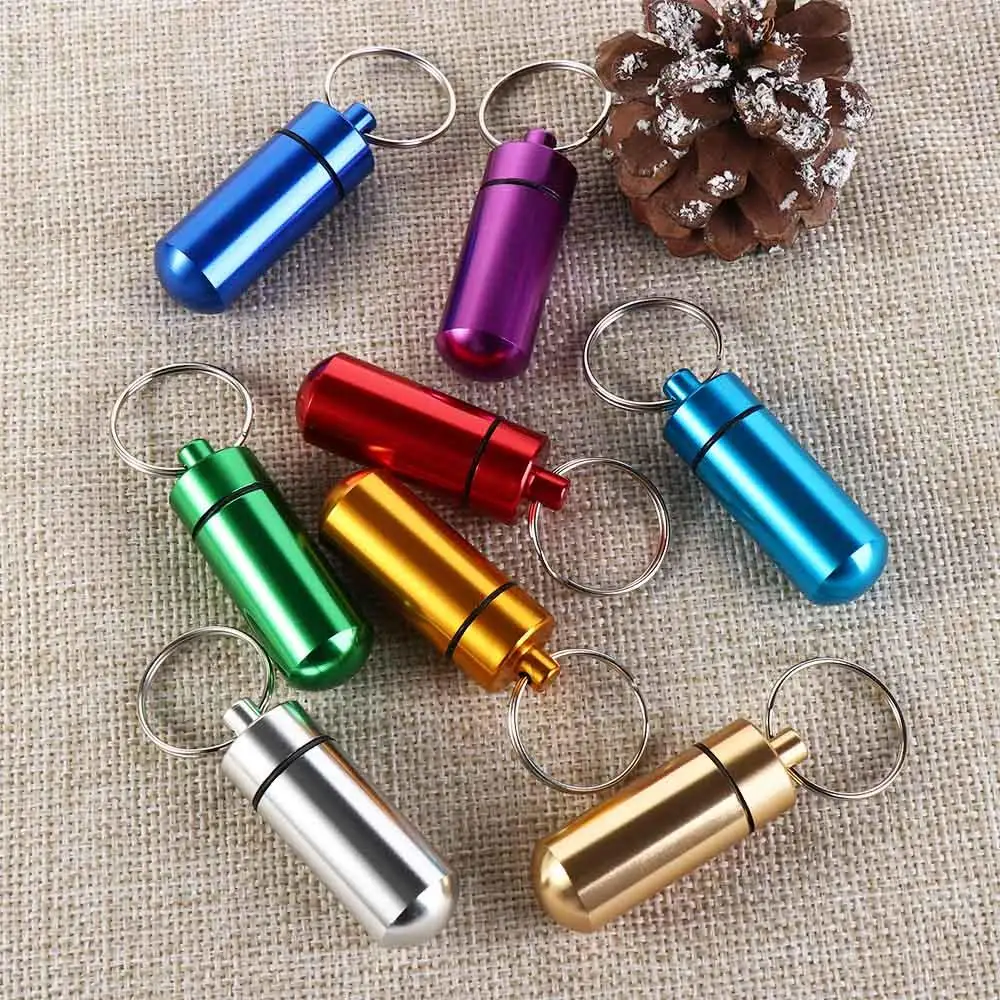 Lager Lagerung Wasserdicht Schlüsselanhänger Behälter Mini Medizin Glas Outdoor Medizin Flasche Pille Flasche
