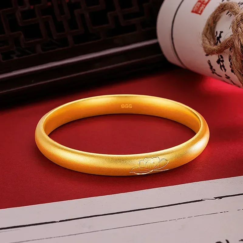 

9999 Real Gold 24K Yellow Gold Women's Temperament JewelryAncient Gold Concubine Lotus Lotus Bracelet Bracelet