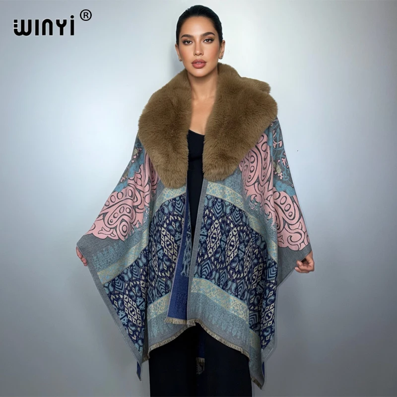 

WINYI winter designer Lapel top woman capes coat cardigan Africa clothes fashion abaya cloak poncho for women cape loose dress