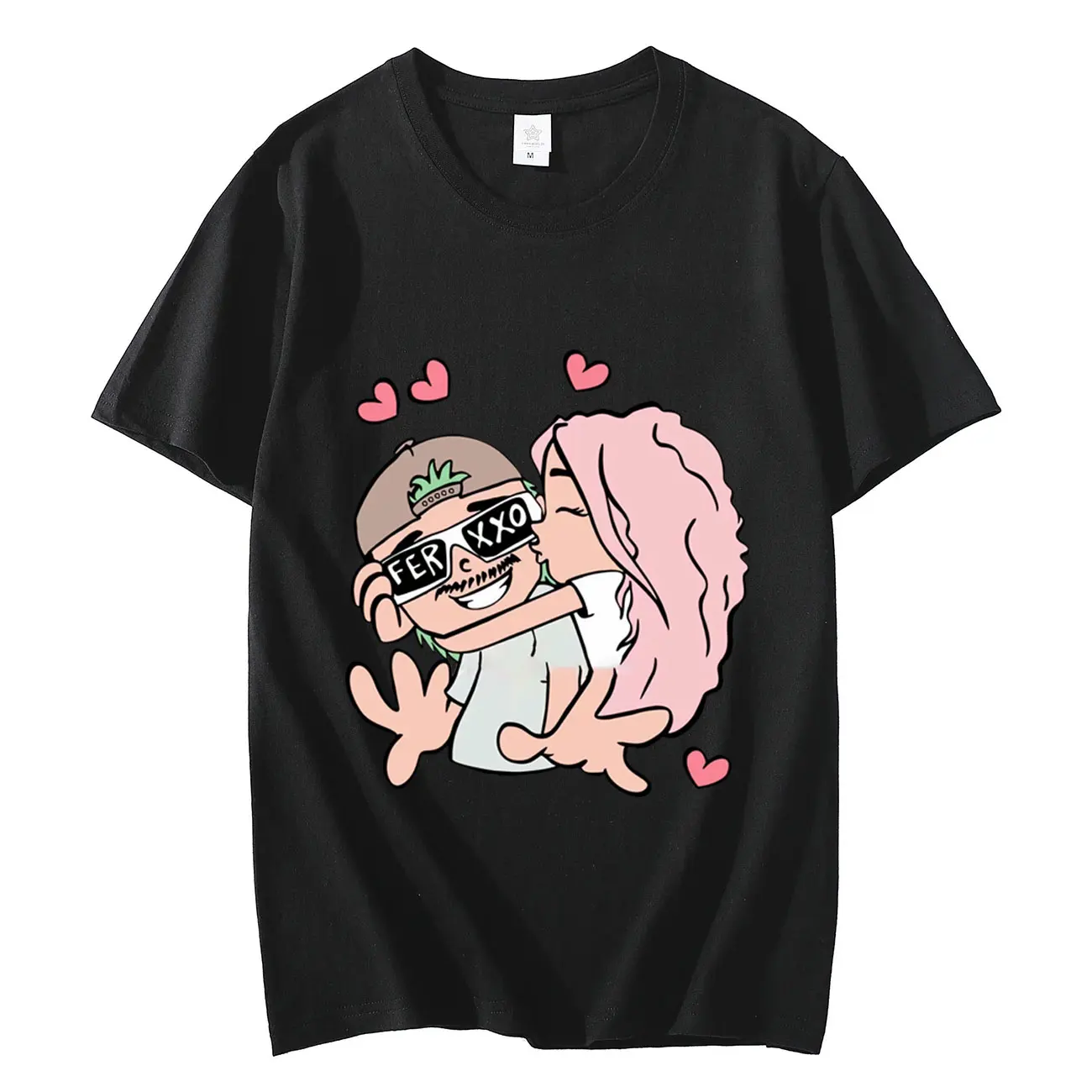

Singer Karol G and Feid Cartoon Graphic T Shirts Men Women Fashion Hip Hop Short Sleeve Tees Casual Oversized Cotton T-shirts