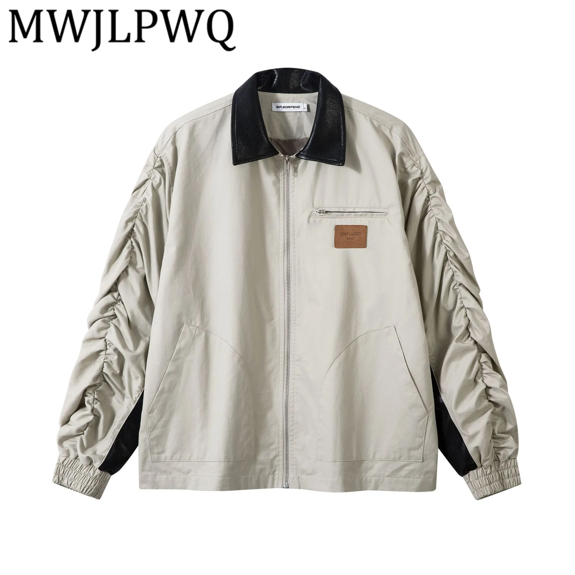 

MWJLPWQ модная осенне-зимняя новая кожаная бейсбольная куртка в американском стиле в стиле пэчворк, мужские уличные плиссированные дизайнерские топы 21382