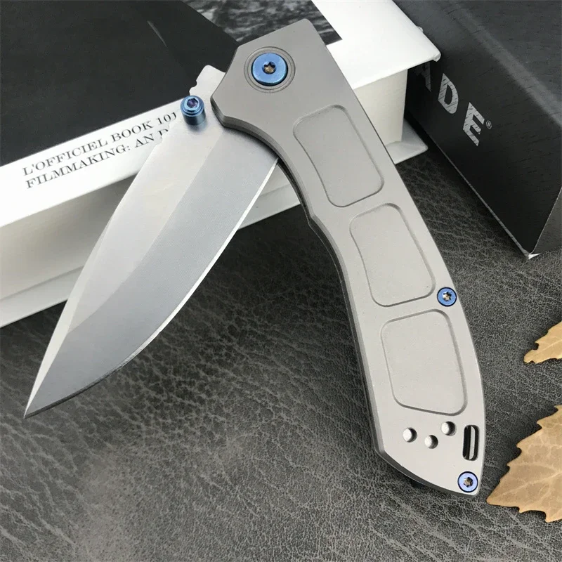 BM 748 D2 Blade Aluminium Alloy Outdoor Camping Rescue Tactical Self-defense EDC Pocket Folding Knife Grey Titanium Handle Tool