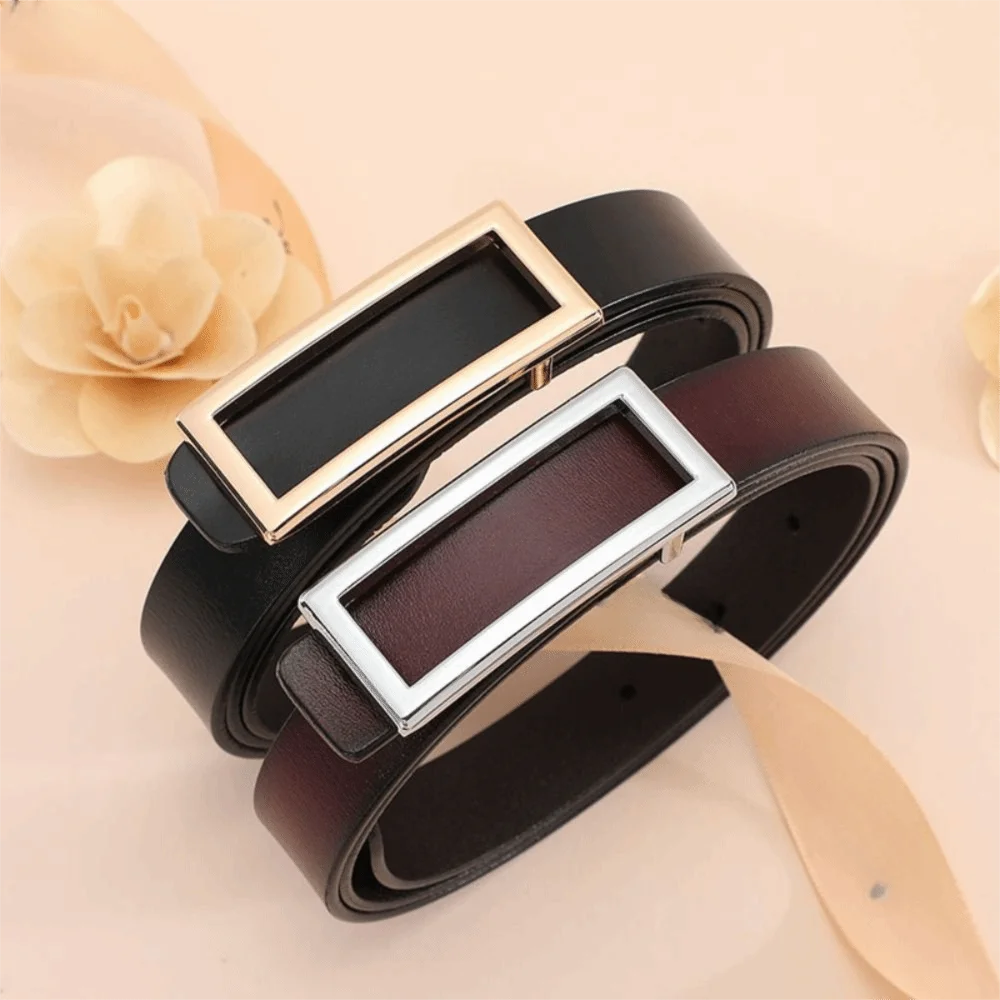 Casual Fashion Genuine Leather Belts Rectangle Buckle Elegant Skinny Thin Belt Adjustable Decorative Narrow Belt Student