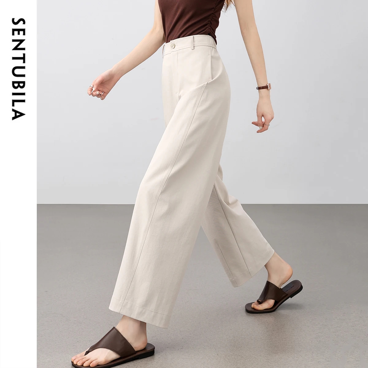 SENTUBILA Casual Haren Pants For Women Summer 2026 New Business Pants Elastic Waistband For Slimming Nine Point Pants 152K87959