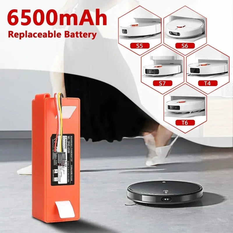 for Roborock S4 S5 S6 S7 Q5 Q7 Max Xiaomi 1st Gen Robot Vacuum Replacement Battery 6500mAh Li-ion 14.4V Long Life