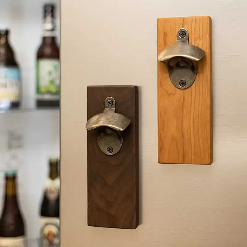 New Style Fridge Magnets Beer Bottle Opener Creative Black Walnut Seamless Magnetic Beer Openers Kitchen Tools Home Accessories