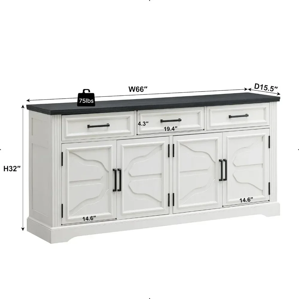 

z 66" Large Buffet Sideboard Cabinet with 4 Doors and 3 Drawers Buffet Table Coffee Bar Wine Bar Storage Cabinet for Dining Roo