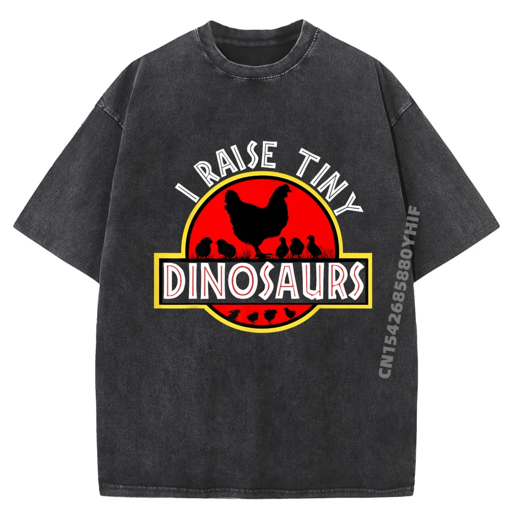 

I Raise Tiny Dinosaurs Cute Chicken Printed T-Shirt Fashionable And Trendy Mens T Shirt Leisure Washed Tops