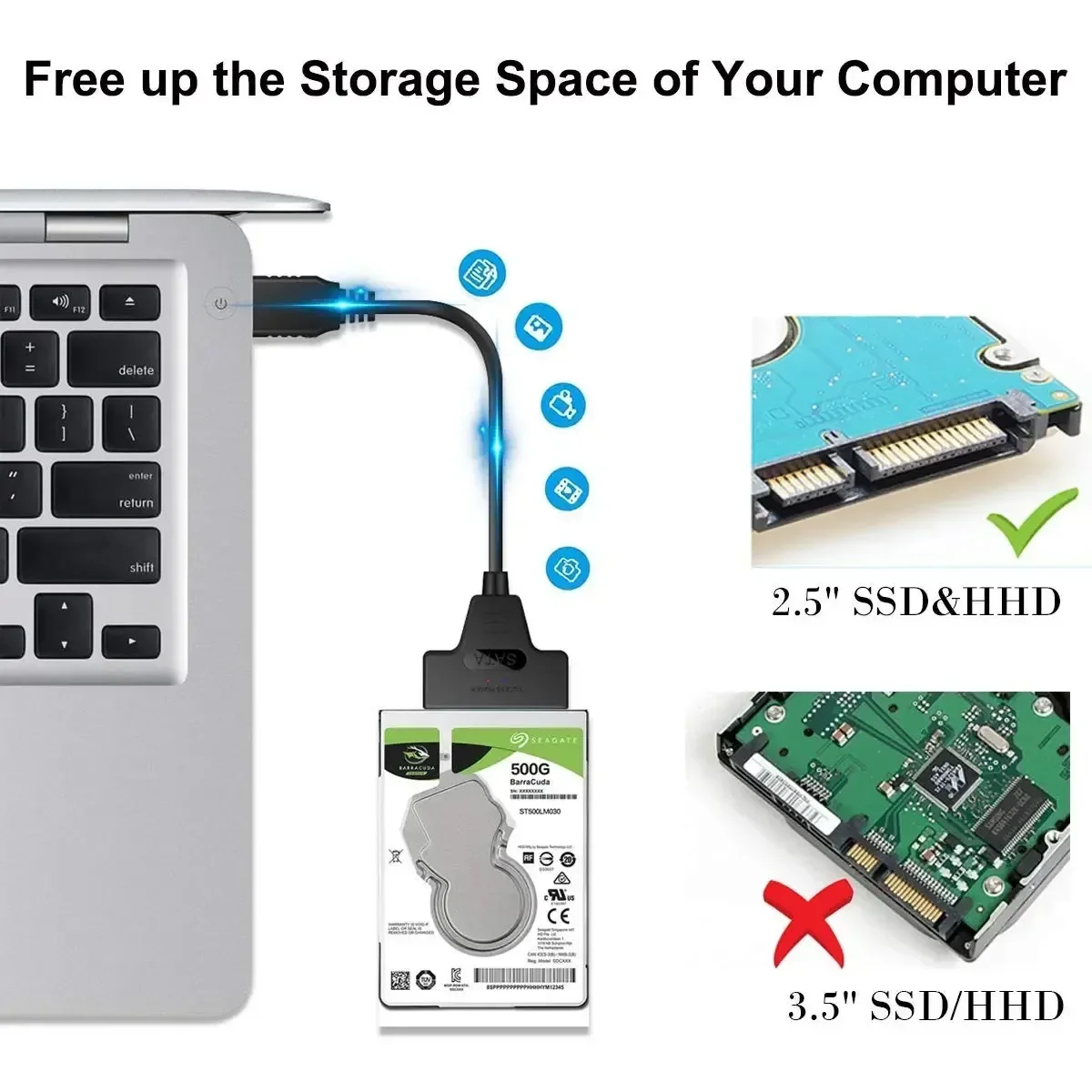KEBIDUMEI USB 3.0 to SATA Adapter 5Gbps SATA III Hard Drive Converter Cable for 2.5 3.5 Inch HDD SSD Support UASP for Laptop PC