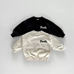 2026 Spring New Baby Long Sleeve Letter Sweatshirt Cotton Infant Boys Simple Versatile Pullover Tops Toddler Girl Casual Clothes