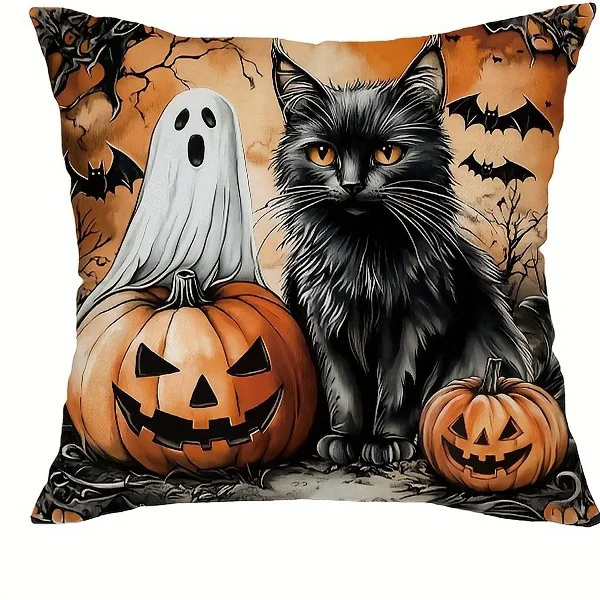 Spooky Halloween Pillowcases: Witch, Owl, Cat & Haunted House Designs! Sofa Cushion Cover Holiday Party Decoration Gift