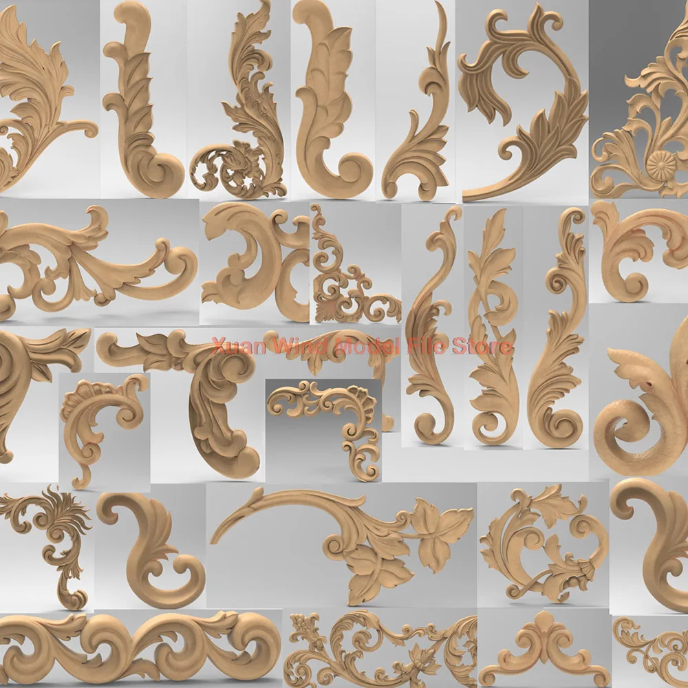 زهرة ورقة نحت 35 قطعة/المجموعة STL نماذج ثلاثية الأبعاد نموذج الإغاثة ل CNC ، Artcam ، أسباير ، الديكورات ثلاثية الأبعاد زخرفة الأثاث ديكور